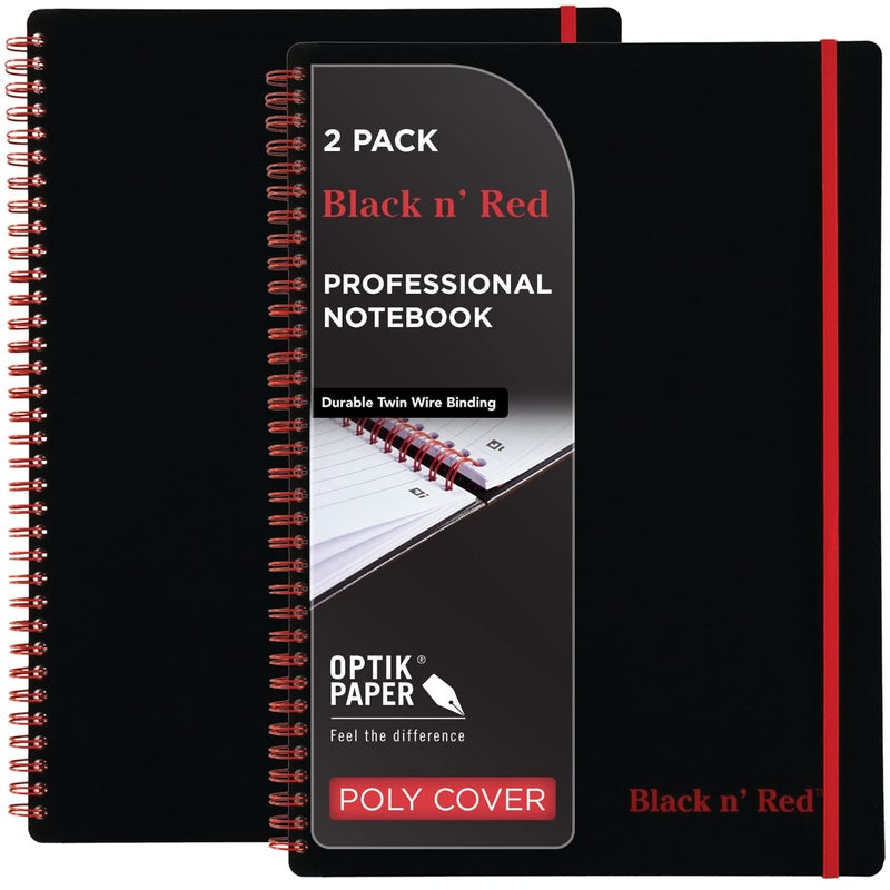 Black n' Red Notebooks, Twin Wire, Poly Cover, 11-3/4â€ x 8-1/4â€, Large, 70 Ruled Sheets, 2-Pack (73399) - Image 1